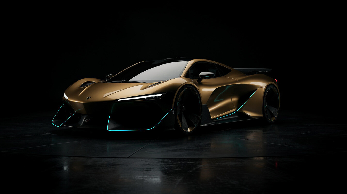 Experimental concept car with futuristic design in a dark studio