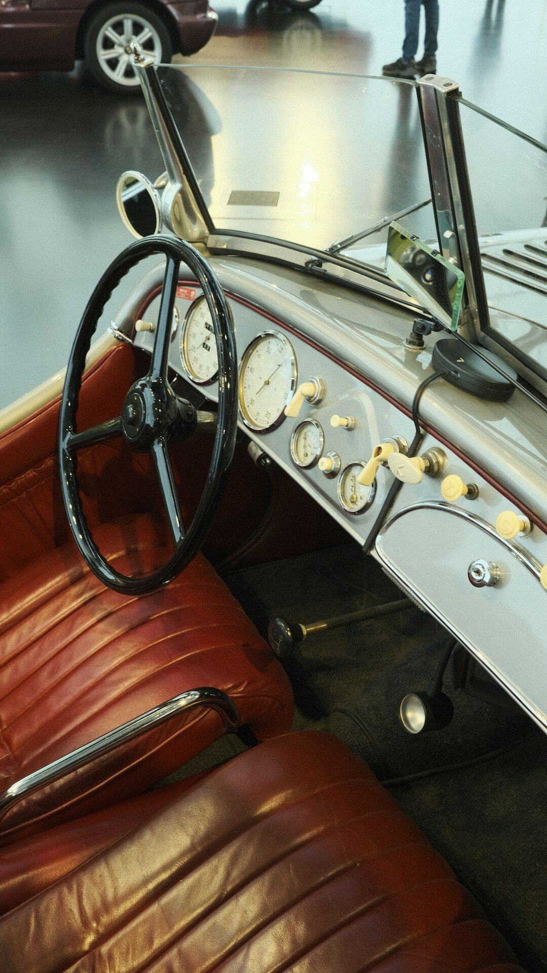 Interior of a classic car museum exhibition hall in Montevideo