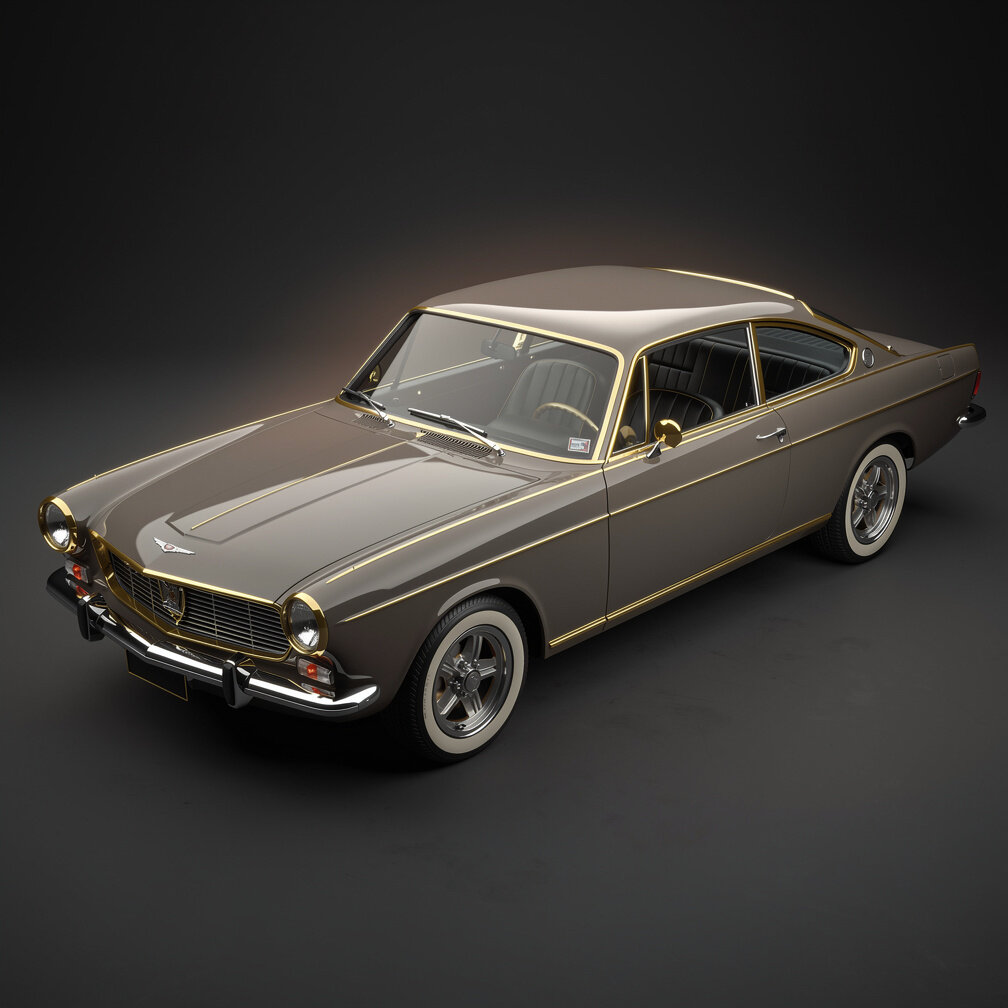 Restored 1960s classic coupe photographed in studio lighting